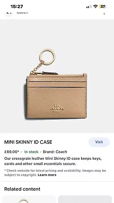 £25 • Buy Coach Mini Skinny Id Card Case With Coin Purse