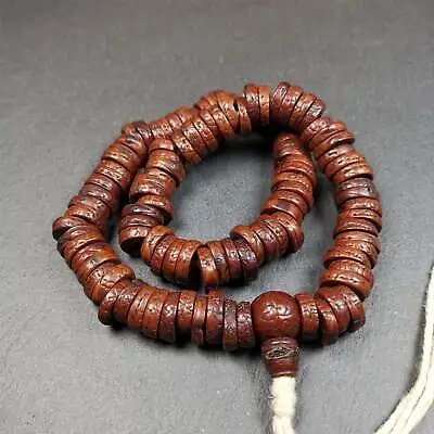 Gandhanra Antique 108 Bodhi Bead MalaOld Prayer Beads NecklaceMiter Cut 14mm • $119.99