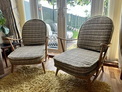 £475 • Buy Pair Ercol Blue Label  Windsor Blonde 203 Armchairs / Light Elm / Mid Century