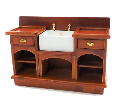 Dolls House Walnut Victorian Belfast Sink Unit 1:12 Miniature Kitchen Furniture  • £20.99