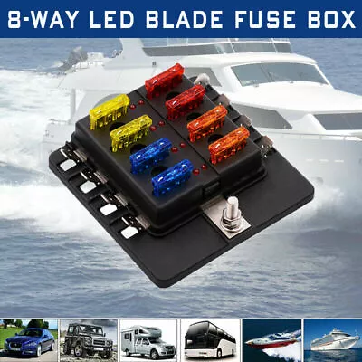 Blade Fuse Block Box Holder 8 Way LED Light 12V 32V Circuit Caravan Marine Car • $21.95