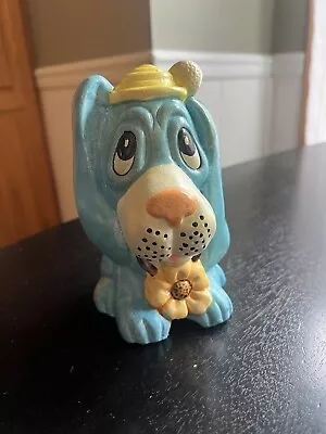 Vintage Chalkware Blue Dog W/Hat & Flower Coin Bank - TAIWAN • $15