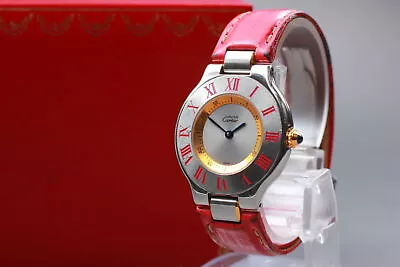[Exc+5 ] Cartier Must De Cartier 21 Vanthian 1330 Red Unisex Quartz Watch JAPAN • $1508.44