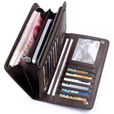 Men's Bifold Leather Zip Coin Long Wallet Multi Card Holder Purse Clutch Handbag • $11.69