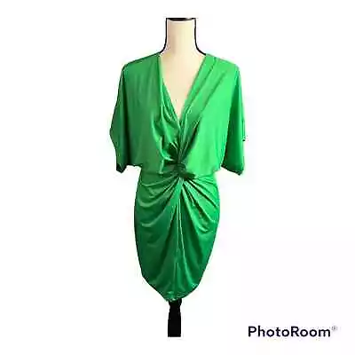 Karlie | NEW Green Cinched Waist  Twisted Money  Deep V Dress Sz M • $36