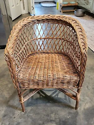 Vintage 19  X 14  Old French Child Rattan Wicker Small Chair Child Chair Kids • $150