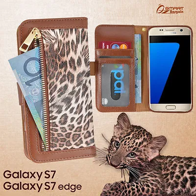 Leopard Zip Wallet Bag ID Card Flip Case Cover For Samsung Glaxy S7 S7 Edge • $15.99