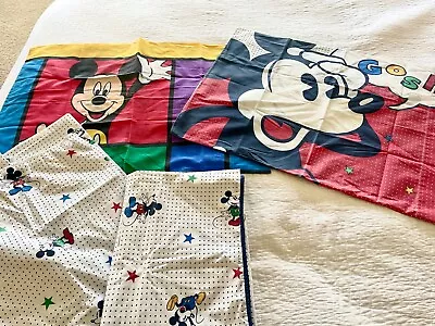 Vintage 90s Disney Mickey Mouse Sheet Set Twin White Polka Dots Stars Pillowcase • $30