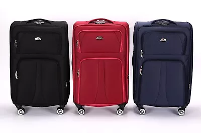 4 Wheel Spinner Soft Shell Cabin Expandable Suitcase Trolley Case Bag Set Of 3 • £37.95