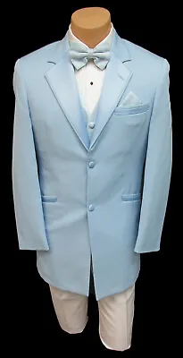 Men's Retro Blue Tuxedo With White Pants Vest Bow Tie & Pocket Square 36 Short • $62.99