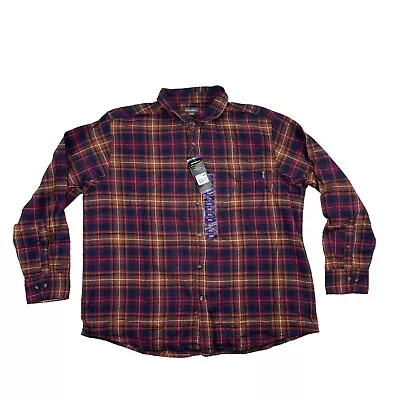 Eddie Bauer Mens Button Down Long Sleeve Cotton Bristol Flannel XXL Cognac Plaid • $14.99