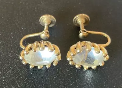 Vintage Marvella Signed Gold Tone & Clear Rhinestone Screw Back Earrings • $16.99