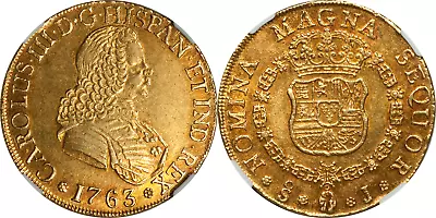 Chile 1763 J Ferdinand VI Gold 8 Escudos NGC AU-55 RARE TYPE AND GRADE!! • $7500