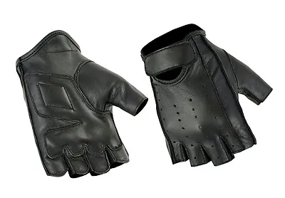 Mens Premium Fingerless Cruiser Perforated Black Leather Motorcycle Gloves • $21.95
