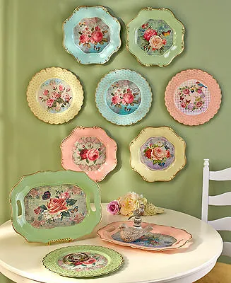 Vintage Inspired Roses Birds Charger Plates Décor Scalloped Retro Serving Trays • $69.99