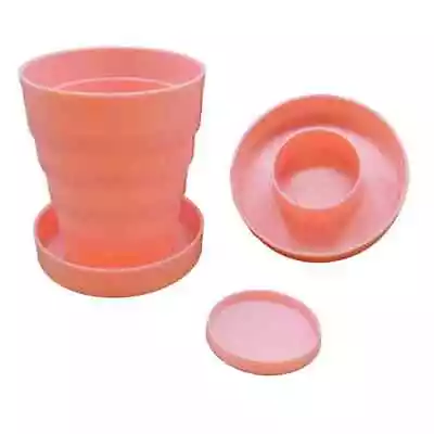 Vintage Collapsible Folding Pink Travel Cup W/Pill Keeper Collapse-A-Cup • $10