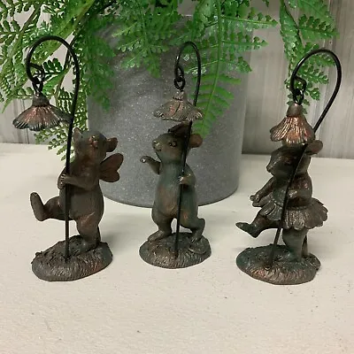 £21.99 • Buy Set Of 3 Flower Fairy Mice Figurines Bronze Style Garden Decoration Mouse Figure