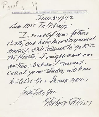 Alexander Stirling Calder - Autograph Letter Signed 06/24/1942 • $400