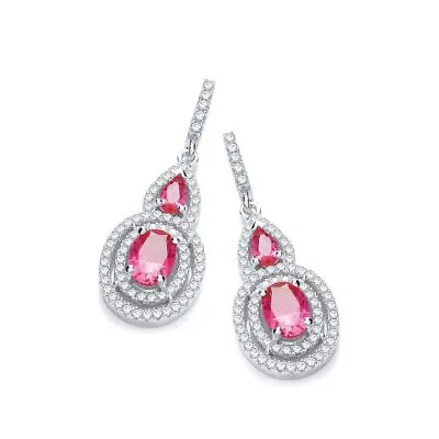 Micro Pave Red & White Cubic Zirconia Drop Earrings Sterling Silver • $187.86