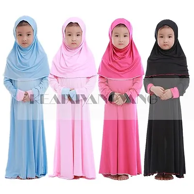 Muslim Girls Abaya Dress Scarf Islamic Kids Kaftan Hijab Arab Children Robe • £12.85