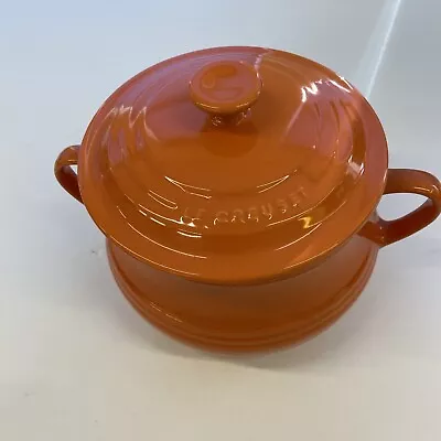 Le Creuset Stoneware Large Casserole Orange Lid Soup Beans Pot Crock Dish 20cm • £39.95