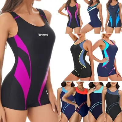 Women Boyleg One Piece Swimsuit Sleeveless Sports Jumpsuit Swimwear Bathing Suit • $18.11