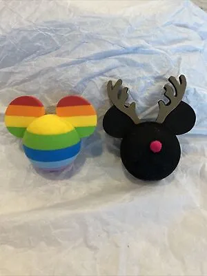 2 Disney Mickey Mouse Antenna Topper Balls Rainbow Pride & Rudolph Christmas • $15