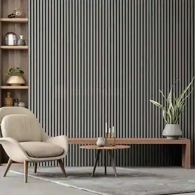 Slat Wall Acoustic 3D Modern Wood Veneer Panels Black Oak Grey Walnut White Oak • £99.95