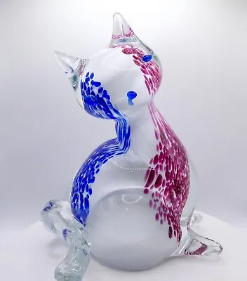 Zane Murano Signed Red White Blue Large Cat Figurine Italy Art Glass Signed • $110