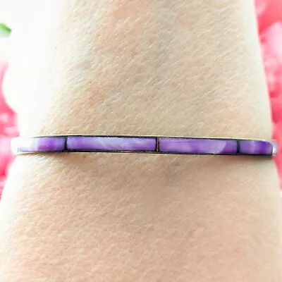 Purple Abalone Inlay Shell Bangle Bracelet Stackable Beach Wedding Jewelry 8” • $14.40