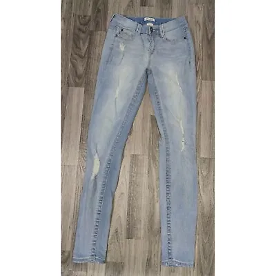 Mudd Juniors Size 3 Distressed Skinny Embroidered Denim Blue Jeans • $13.99