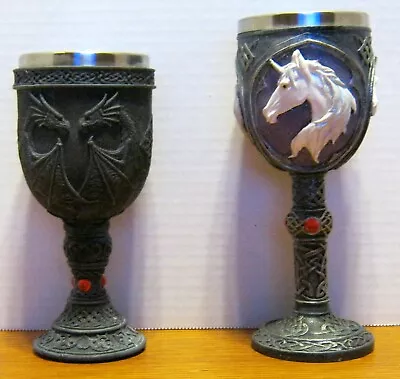 Medieval Fantasy Goblets (2) Dragon And Unicorn  NICE!!! • $12.50