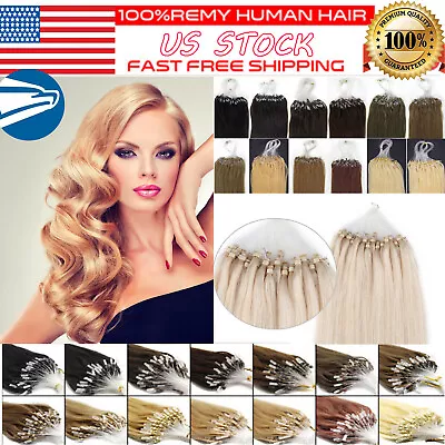 Micro Ring Link Micro Beads Loop Tip Remy Human Hair Extensions Straight100-200S • $29.45