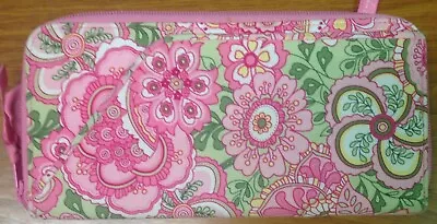 EUC Vera Bradley Petal Pink Large Passport Travel Wallet Pink & Green Floral • $34.99