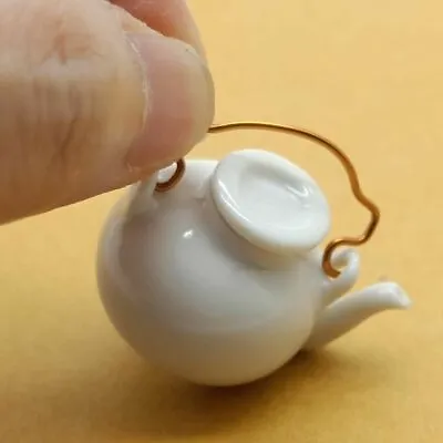 Traditional Chinese Miniature Ceramic White Teapot With Brass Handle - TP023 • $3.95