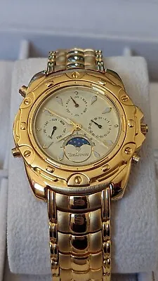 Mens Classic Regency Yves Camani Platon Swiss Lunar Moon Phase Gents Gold Plated • £155