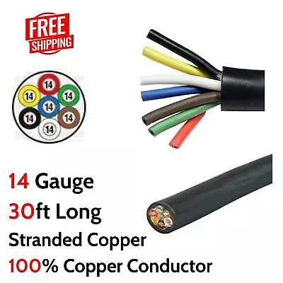 30ft Power Cable Cord 14 Gauge 7 Way Conductor Stranded Copper Wire RV Trailer • $91.18