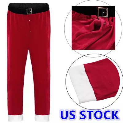 US _Christmas Mens Santa Long Pants Holiday Halloween Cosplay Costume Trousers • $17.95