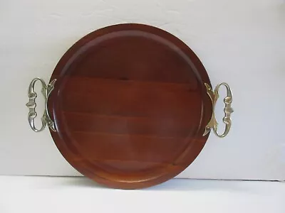 Vintage KROMEX Signed Rosewood Round Bar / Serving Tray With Metal Handles • $29.99