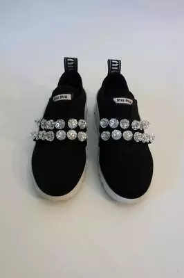 Womens Miu Miu Black White Crystal Slip-On Flatform Platform Shoe 38 US/8 * • $119.99