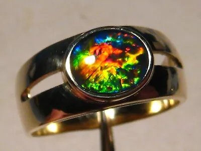 Men's Gem Triplet Opal  Ring   7.2  Grams Of Solid 14 K Yellow Gold • $900