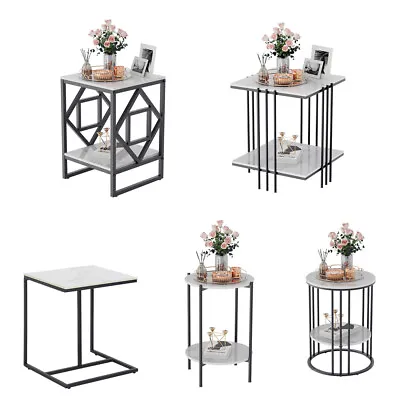 Marble Coffee Table Side End Table Bedside Table Furniture W Black Metal Frame • $39.92