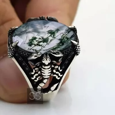 Men Moss Agate Ring Animal Scorpion Ring 925 Silver Turkish Ring Men Jewelry • $129.99