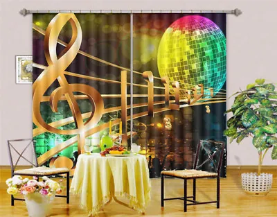 Music Hits Earth 3D Blockout Photo Curtain Print Curtains Fabric Kids Window • $210.39