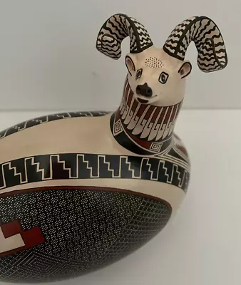 Mata Ortiz Pottery Effigy Long Horned Sheep Ram Jerardo Tena Master Potter Art • $650