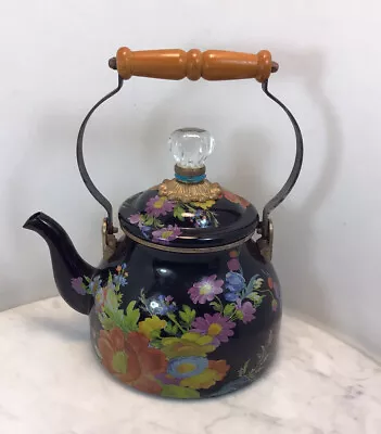 Vintage MACKENZIE CHILDS Black Flower Market 2 Quart Tea Kettle  • $95