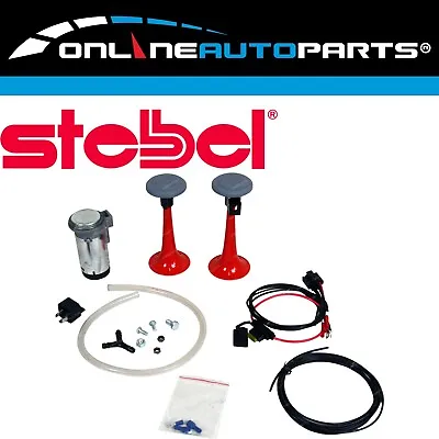 Compact Twin Trumpet Red Air Horn Kit 12 Volt 115dB + Wiring + Relay Stebel • $42.59