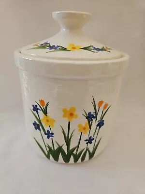 Vtg 1970s Ceramic Handpainted Flowery  Spring Design Canister Cookie Jar 7 In • $15