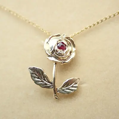 Vintage Ruby Gemstone 14k Gold Filled Rose Flower Pendant Necklace NOS • $34.99