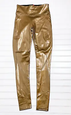 NEW SPANX Womens Faux Leather Leggings Tummy Control Shiny Gold Size Petite S • $40